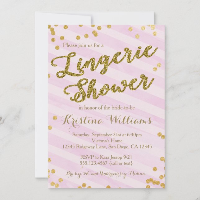 Invitación a la ducha de novia con lencería rosada (Anverso)