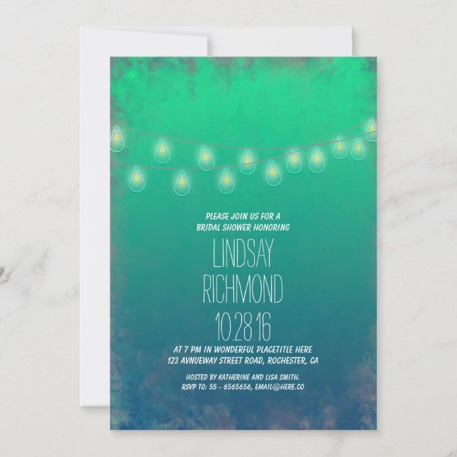Invitación a la ducha de novia con luces de cuerda (Anverso)