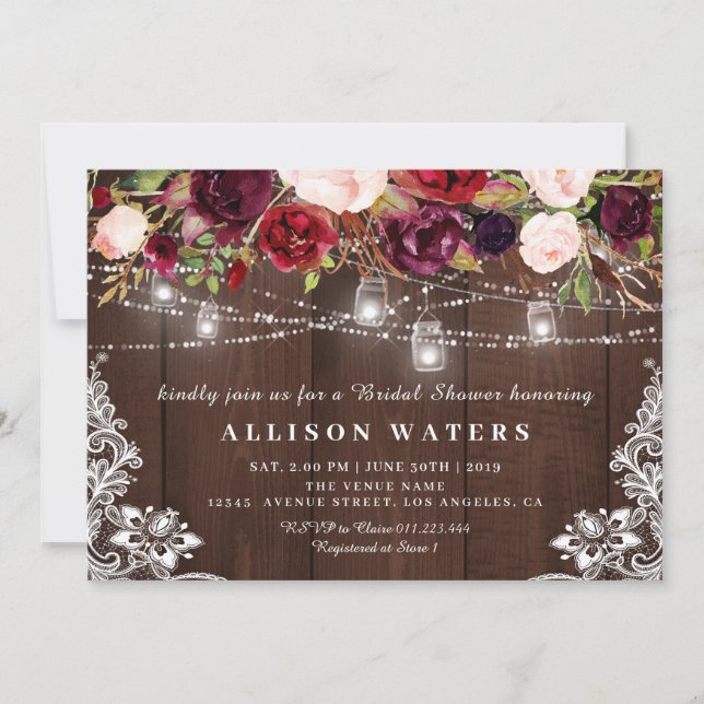 Invitación a la ducha de novia con luces de cuerda (Anverso)