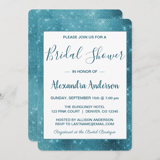 Invitación a la ducha de novia con manchas azul tu (Anverso / Reverso)