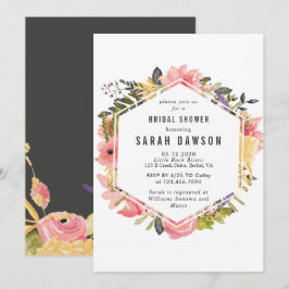 Invitación a la ducha de novia con marco floral