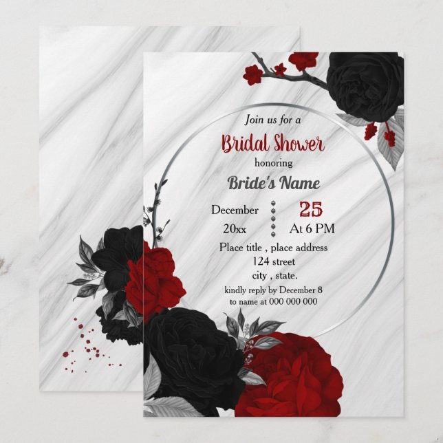 Invitación a la ducha de novia con motivos florale (Anverso / Reverso)