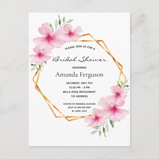 Invitación a la ducha de novia con motivos florale (Anverso)