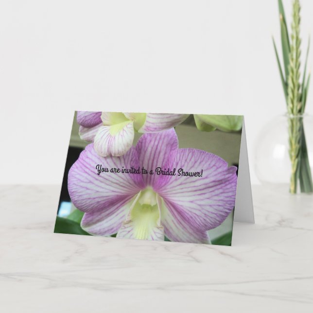 Invitación a la ducha de novia con orquídeas morad (Anverso)