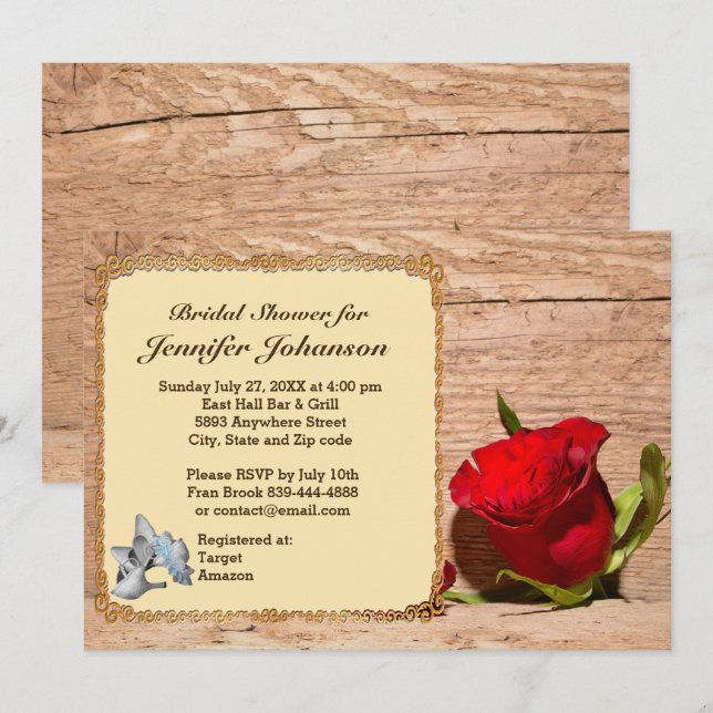 Invitación a la ducha de novia con pared de madera (Anverso / Reverso)