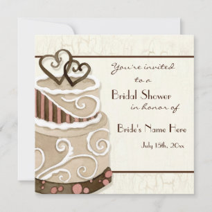 Invitación a la ducha de novia con pastel de choco