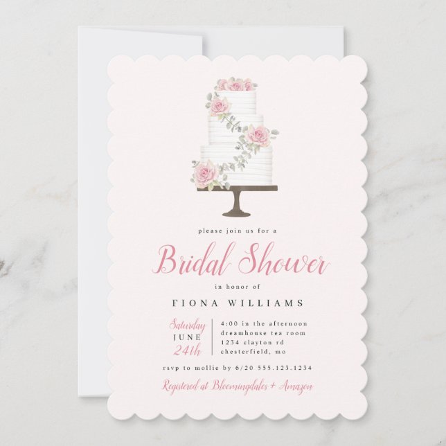 Invitación a la ducha de novia con pastel de rosa  (Anverso)