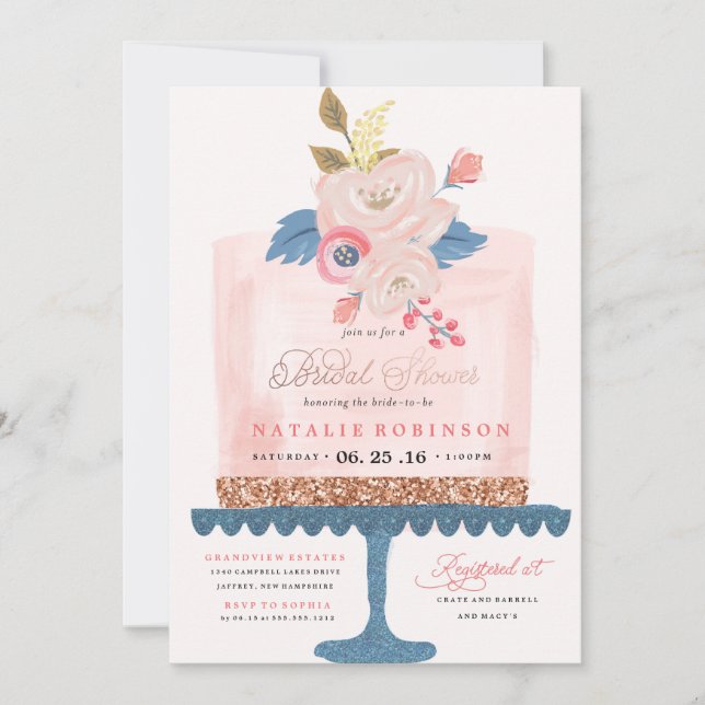 Invitación a la ducha de novia con pastel - PINK (Anverso)