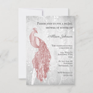 Invitación a la ducha de novia con pavo real rosad
