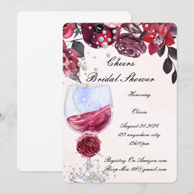 invitación a la ducha de novia con perlas florales (Anverso / Reverso)