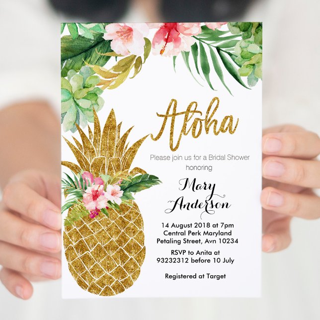 Invitación a la ducha de novia con piña dorada (Subido por el creador)