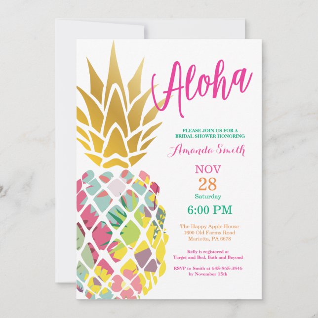Invitación a la ducha de novia con piña tropical (Anverso)
