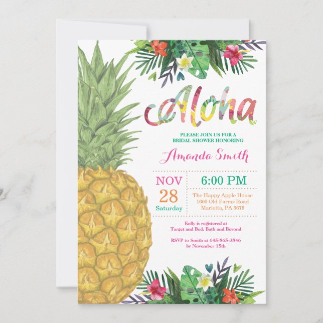 Invitación a la ducha de novia con piña tropical (Anverso)