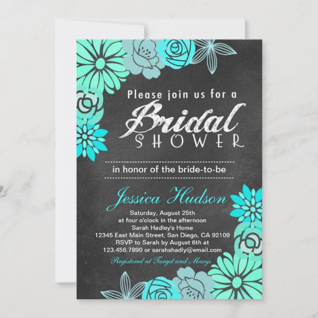 Invitación a la ducha de novia con pizarra floral  (Anverso)