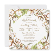 Invitación a la ducha de novia con plumas de algod