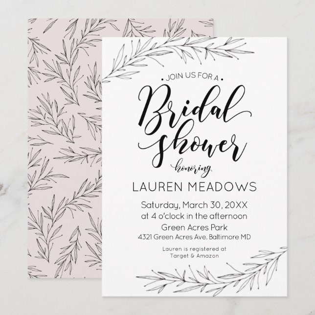 Invitación a la ducha de novia con ramas de tracci (Anverso / Reverso)