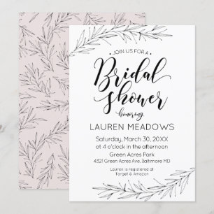 Invitación a la ducha de novia con ramas de tracci