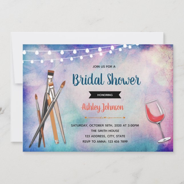 Invitación a la ducha de novia con sorbo y pintura (Anverso)