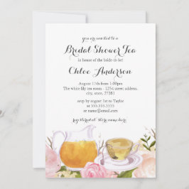 Invitación a la ducha de novia con té de rosa rosa