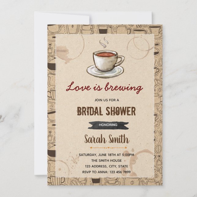 Invitación a la ducha de novia con tema de café (Anverso)