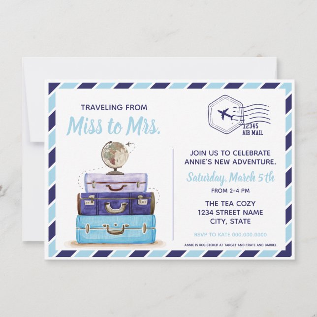 Invitación a la ducha de novia con tema de viajes  (Anverso)