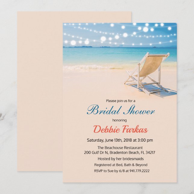 Invitación a la ducha de novia con temas de playa (Anverso / Reverso)