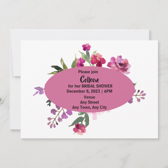 Invitación a la ducha de novia con texto editable (Anverso)