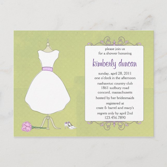 Invitación a la ducha de novia con traje de boda (Anverso)