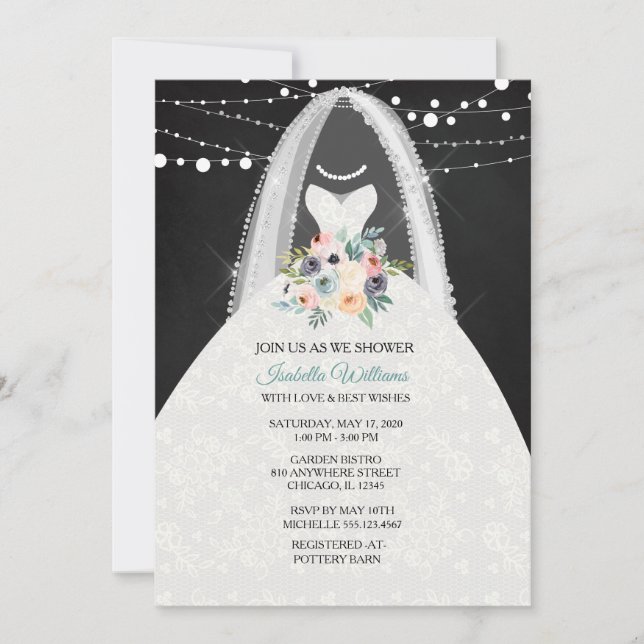 Invitación a la ducha de novia con traje de novia  (Anverso)