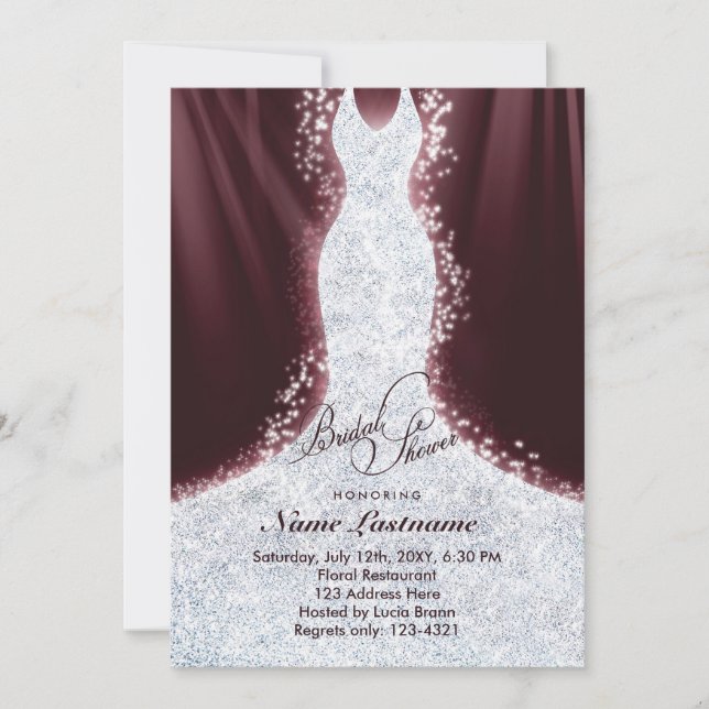 Invitación a la ducha de novia con vestido de diam (Anverso)