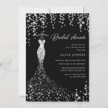invitación a la ducha de novia con vestido dorado