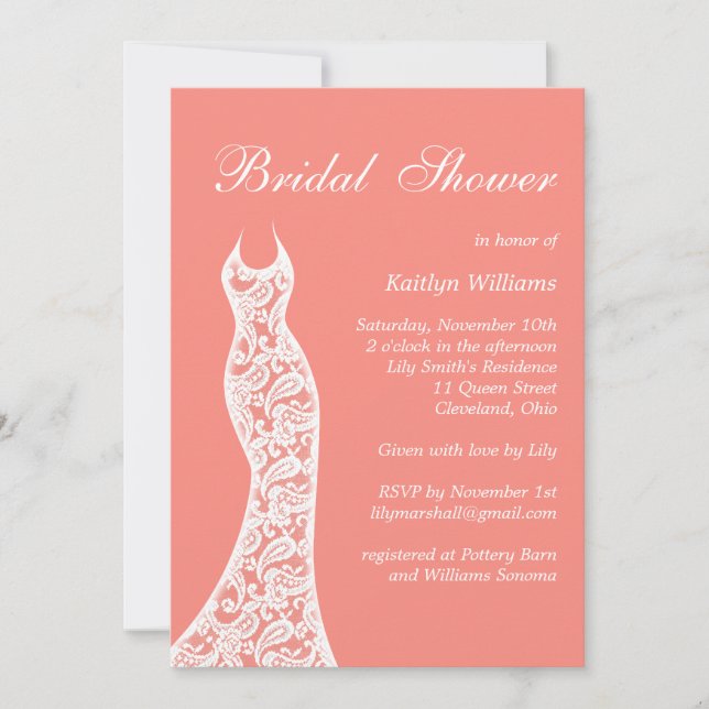 Invitación a la ducha de novia coral (Anverso)