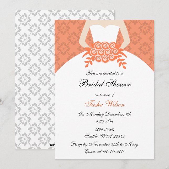 Invitación a la ducha de novia coral (Anverso / Reverso)