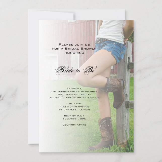 Invitación a la ducha de novia Country Cowgirl (Anverso)