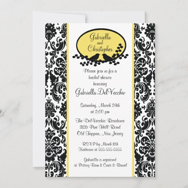 Invitación a la ducha de novia Damasco amarillo (Anverso)