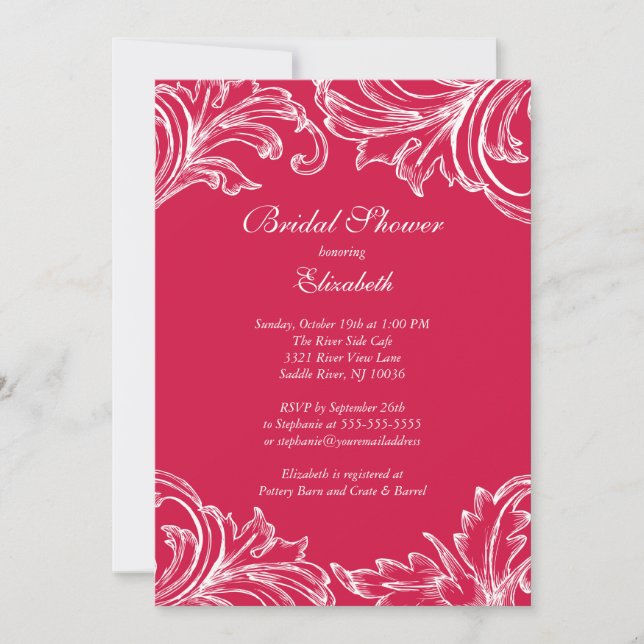 Invitación a la ducha de novia Damasco de época Be (Anverso)