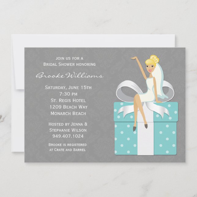 Invitación a la ducha de novia Damask (Anverso)