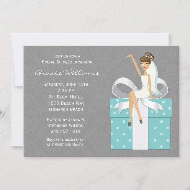 Invitación a la ducha de novia Damask (Anverso)
