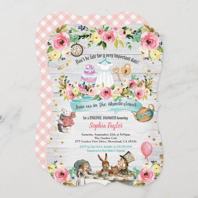 Invitación a la ducha de novia de Alice in Wonderl (Anverso / Reverso)