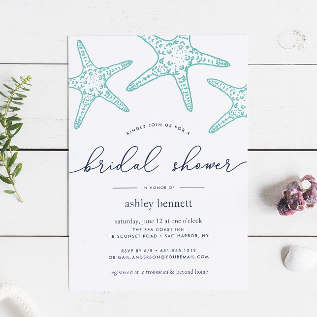 Invitación a la ducha de novia de Aqua & Navy Star (Subido por el creador)