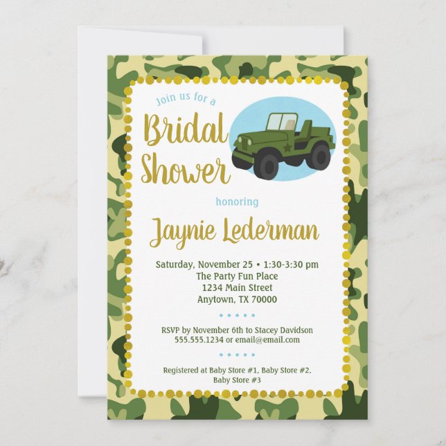 Invitación a la ducha de novia de Army Camo (Anverso)