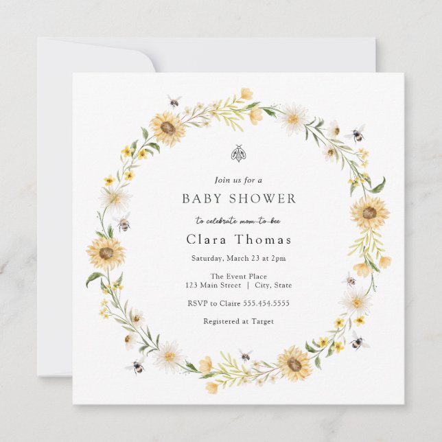 Invitación a la ducha de novia de Bee Daisies Sunf (Anverso)