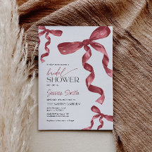 Invitación a la ducha de novia de Borgoña Bow