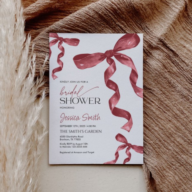Invitación a la ducha de novia de Borgoña Bow (Subido por el creador)