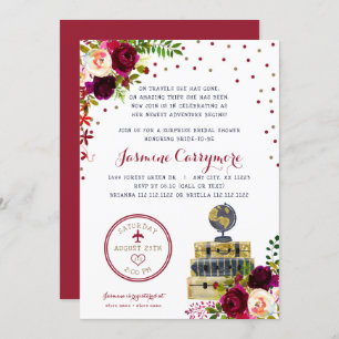 Invitación a la ducha de novia de Burgundy Floral 