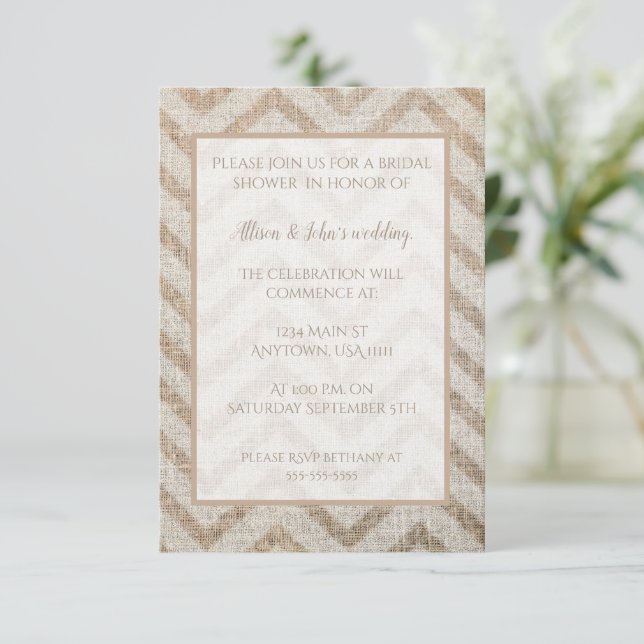 Invitación a la ducha de novia de Burlap Chevron (Anverso de pie)