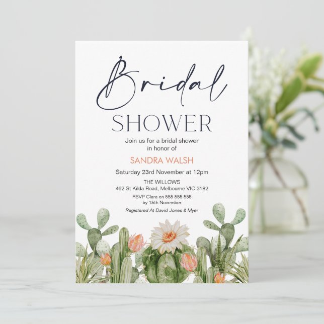Invitación a la ducha de novia de Cactus Flowering (Anverso de pie)