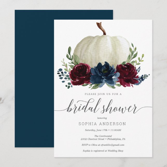 Invitación a la ducha de novia de calabaza de la M (Anverso / Reverso)