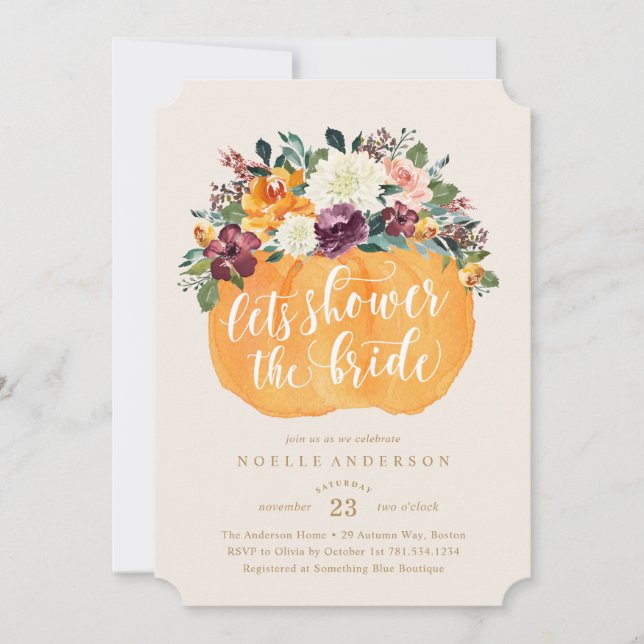 Invitación a la ducha de novia de calabaza floral (Anverso)