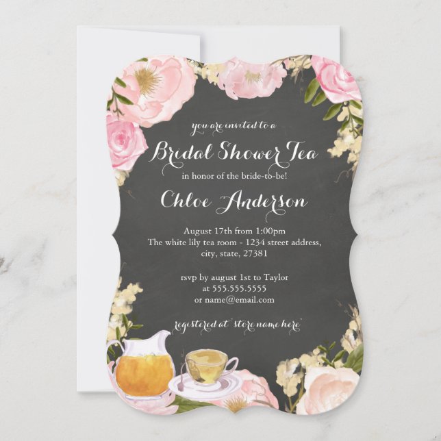 Invitación a la ducha de novia de Chalkboard Flora (Anverso)